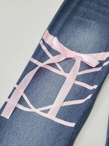 Lunivi 2er-Set für Teenager-Mädchen, lässig elegante Outfits, bestehend aus rosa kurzärmeliger Crop Top und Hose mit Blume Muster und 3D-Schleifendesign, für Frühling/Sommer/Herbst