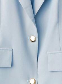 DreamSkyne 大码女士商务正装套装，修身 A 字型分层网眼裙和夹克，适合工作，春夏季 - 藍色 - 查看 3