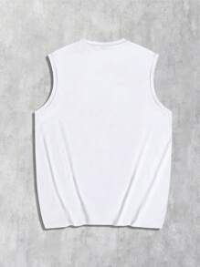 ROMWE MEN Casual Men's Portrait Print Sleeveless Tank Top, Suitable For Everyday Wear, Spring/Summer Vacation - White - View 2