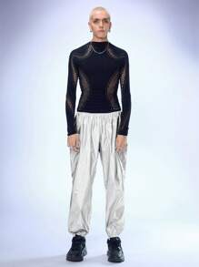 Manfinity UZERO Men's Woven Mid-Waist Casual Drawstring Jogger Pants, Suitable For Daily Wear - Silver - View 5