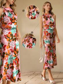 SHEIN Clasi Abito midi elegante da donna con stampa floreale