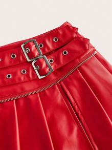 SHEIN ICON 低腰双腰带百褶开衩裙，适合夏季的极简时尚