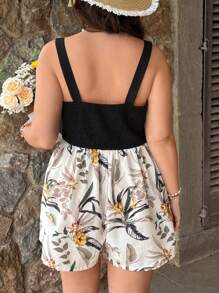 SHEIN VCAY Plus Size Vacation Front Knot Camisole Jumpsuit, Black Patchwork Botanical Print Short Jumpsuit, Casual Island Beach Jumpsuit Santorini Greece Outfits Ibiza Outfits Summer Outfits For Women European Summer Western Wear Women Cute Summer Outfits Beach Outfits Boho Women Clothing Vacation Outfits Woman Resort Wear Women Hippie Clothes For Women Easter Outfit Women Rave Outfits Country Concert Outfit Nashville Outfits Outfits Ibiza Outfits Old Money Women Dresses Women Short Dresses - Multicolor - View 3