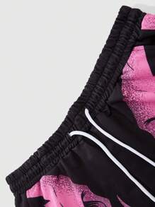 Manfinity Streetrush Shorts casuales para hombre Manfinity Streetrush con estampado de calavera, bolsillos delanteros con cordón, diseño minimalista