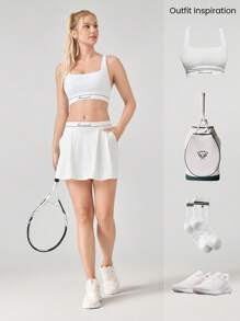 GLOWMODE Tennis Adapt Cool Stride Contrast Waistband Skirt With Side Pockets Low Impact Daily Active - White - View 6
