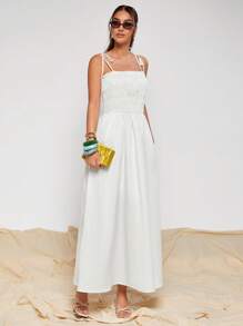 COSMINA Vestido maxi casual de vacaciones de unicolor con tirantes finos para mujer
