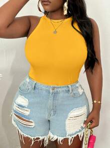 Slaydiva Weiße Trägertop Bluse mit rundem Ausschnitt und offenen Schultern, Slim Fit, Lässig Basic in Große Größen