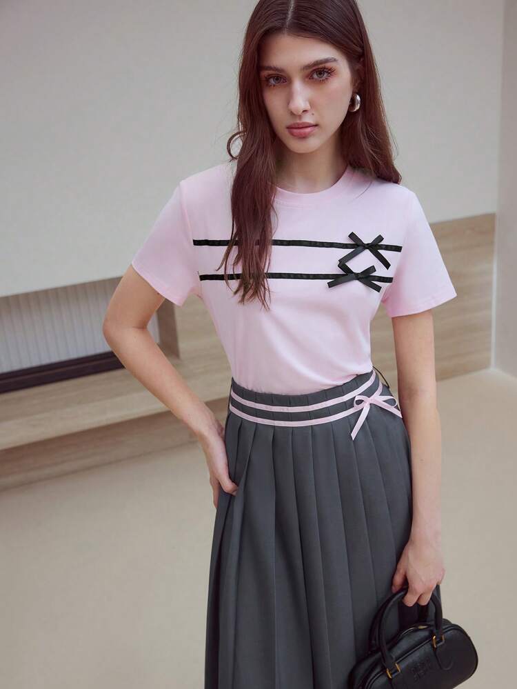 MOTF STUDIO BOW DETAIL PLEATED SKIRT