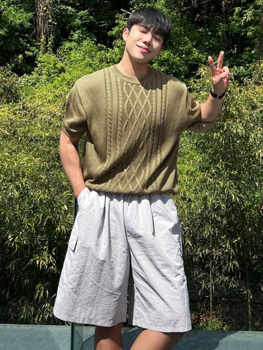 DAZY Men's Twist Pattern Knit Pullover In Military Green, Summer - Army Green - View 1