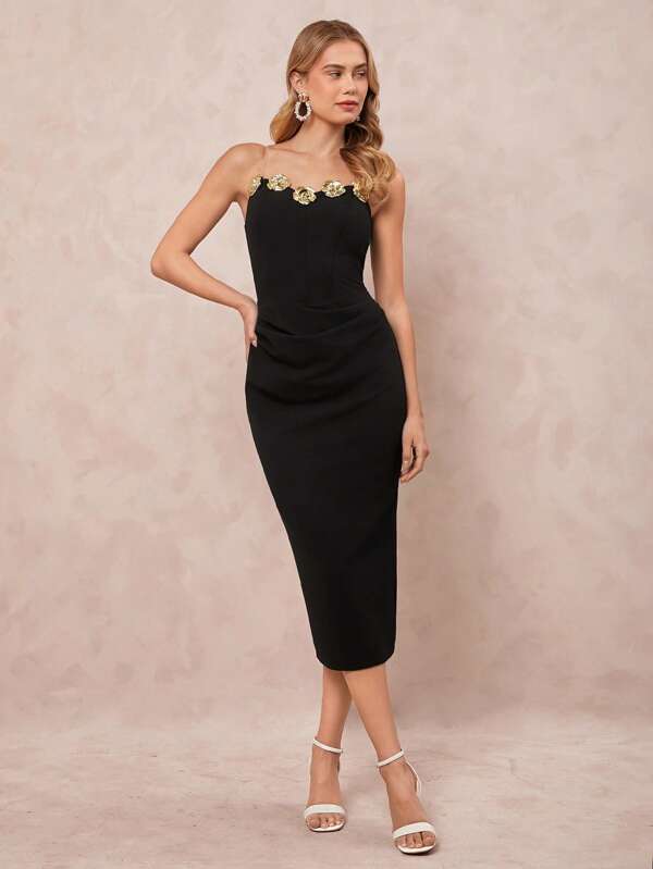 Amorya Rochie Midi Bandeau De Dama, Simpla Si La Moda, Potrivita Pentru Vara