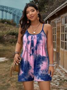 SHEIN LUNE 大码红色和蓝色扎染连体裤女士夏季服装度假服装 - 藍色 - 查看 4