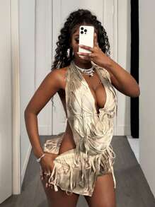 BamGleam Women's Solid Color Halter V-Neck Casual Shorts, Fashion And Suitable For Summer - Camel - View 6