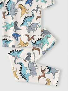 Young Boy Casual Minimalist Snug Fit Round Neck Short Sleeve Pajama Set, Comfortable For All Seasons