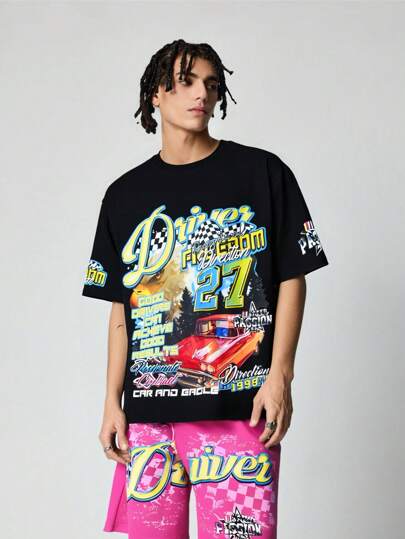 Street Life Men's Racing Digital Print Short Sleeve T-Shirt And Shorts Set