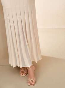 Anewsta New Design Sense Semi-Sheer Body-Conscious Round Neck Short Sleeve Knit Dress - Apricot - View 6