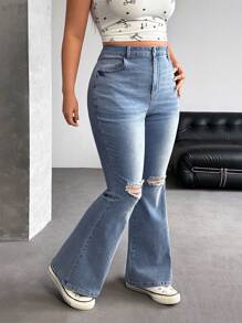 SHEIN EZwear Jeans de mezclilla casuales, sencillos y de moda, adecuados para el verano, tallas grandes