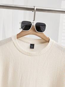Manfinity VCAY Maglietta casual unisex con girocollo, maniche corte, trama a righe fini jacquard a maglia larga e spalla cadente, adatta per uso quotidiano
