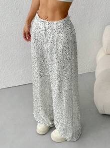 SHEIN EZwear Pantalones brillantes para mujer, minimalistas y de moda, apropiados para el verano