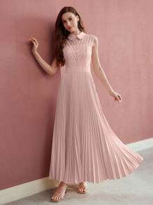 MOTF PREMIUM VESTIDO PLISADO DE MALLA DE CONTRASTE