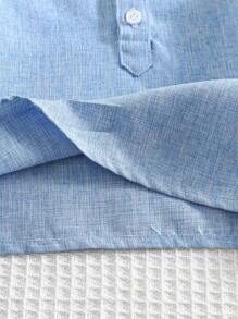 SHEIN Leap Crew 2 件装男婴休闲学院风可爱百搭夏季蓝色短袖领衬衫和短裤套装，适合生日派对、晚会、表演、婚礼、迎婴派对、婚礼嘉宾、花童、戒童、花童 - 彩色 - 查看 10