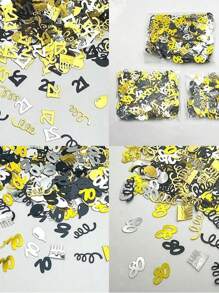 SHEIN 15g/袋黑金数字五彩纸屑装饰 18/30/40/50/60 岁生日快乐派对周年纪念桌面散落用品，圣诞节 - 彩色 - 查看 3