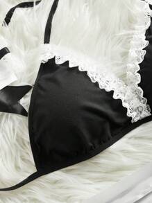 Fantasy Costume Conjunto de 7 piezas de disfraz de sirvienta clásico sexy de encaje negro y blanco para tallas grandes - Blanco y Negro - Ver 6