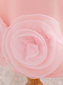 Vestito rosa elegante e dolce da ragazza con canotta, stile da strada, con rete sul davanti e decorazioni con fiori 3D, per l'estate