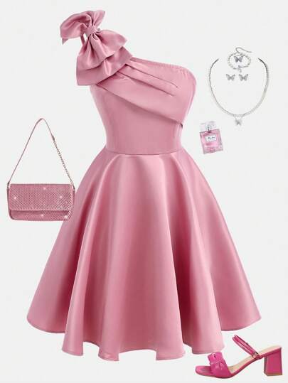 Girlism Vestido corto elegante y lujoso de manga abullonada con decoración de mariposas 3D en color rosa loto, apropiado para banquetes y bailes, para adolescentes