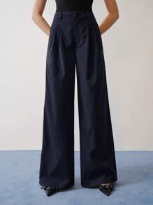 MOTF STUDIO FOLD PLEATED SLANT POCKET SUIT PANTS - Navy Blue - View 7