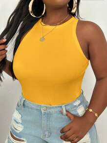 Slaydiva Weiße Trägertop Bluse mit rundem Ausschnitt und offenen Schultern, Slim Fit, Lässig Basic in Große Größen