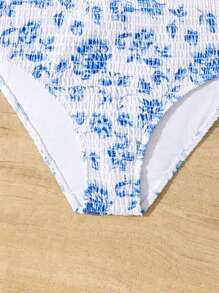 SHEIN Tween Girls' Floral Print Halter Bikini Set - Blue and White - View 4