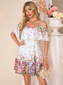 SHEIN Clasi 大码女式优雅荷叶边度假连衣裙 - 彩色 - 查看 4