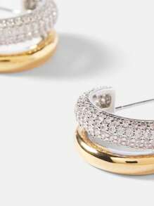 MOTF PREMIUM 18K 镀金双层方晶锆石镶嵌环状耳环 - 金黃色 - 查看 2