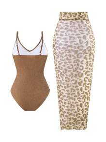 Swim Oasis Bộ đồ bơi liền thân màu trơn mới 2025 dành cho nữ kèm chân váy dài họa tiết hoa lưới, bộ đồ bơi liền thân thường ngày đi nghỉ mát bãi biển cho mùa hè - Nhiều màu - Xem 2