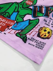 ROMWE MEN Street Life Men's Printed Woven Shorts, Suitable For Everyday Wear In Spring/Summer - Pink - View 5