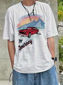 DAZY Men's Letter Print Gray Race Car Style T-Shirt, Summer,Graphic Tees - Grey - View 6