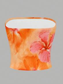 INAWLY 3pcs/Set Women Casual Vacation Tiedye Hibiscus Floral Tube Top, Suitable Tank For Holiday - Multicolor - View 5