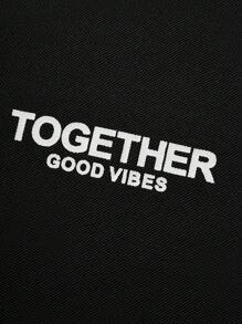 SHEIN Explorewe Teen Boy Street Fashion Round Neck Letter Print T-Shirt - Black - View 5