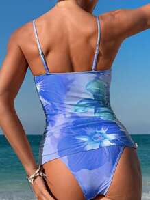 Swim Lushoire Sommer Neu Floral Muster Sexy Elegant Neckholder Soft Cup Tankini Zwei-Teiler Bademode mit abnehmbarem Träger für Frauen Strandoutfit