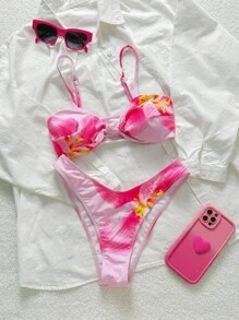 Swim Mod Women's Lily Orchid Knot Sexy Bikini Set, Beach Outfit For Summer Beach Vacation - Yellow - View 1