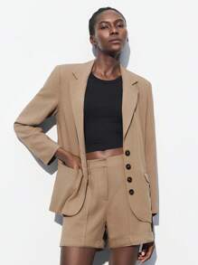 Maija 2025 Spring/Summer 's Single-Breasted Blazer Jacket,Relaxed Smart Casual Office Wear,Fashionable Business Casual For Music Festival,Beach - Khaki - View 6