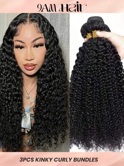 3pcs Kinky Curly Bundles Natural Black Virgin Human Hair Hair Extension Human Hair Bundles Extension Top Quality Cheap 30Inch
