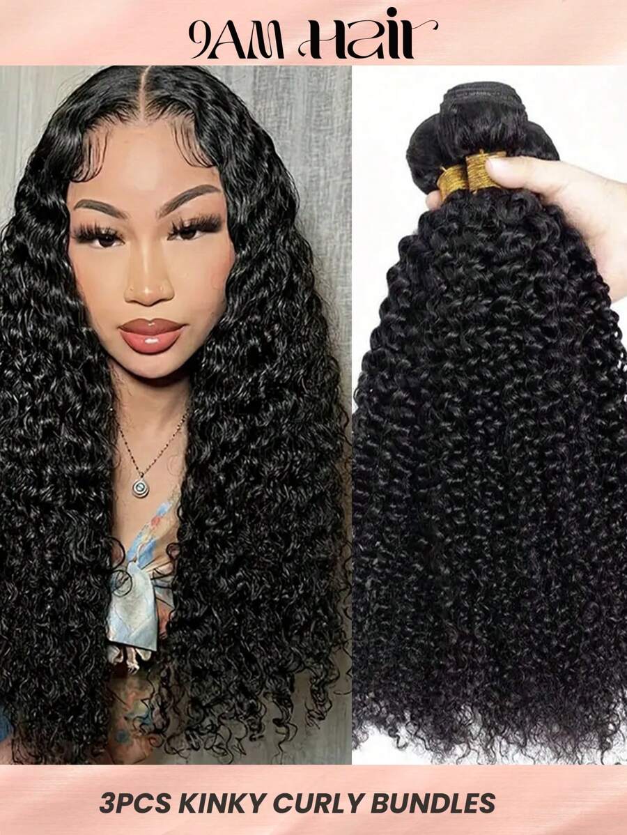 3入組捲髮自然黑色未經修飾頭髮接髮人髮束延伸頂級品質便宜30英寸 - 自然黑 - 查看 1