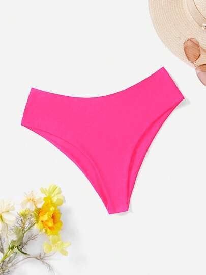 SHEIN Swim Curve Plus Size Women High Waist Solid Color Swimwear Bottom For Summer Beach Vacation