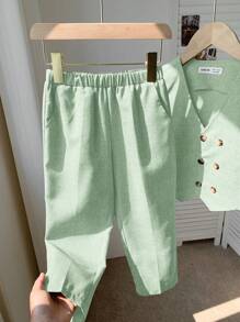 2pcs Young Boys Young Girls Casual Preppy New Style Boys' Suit Set: Blazer, Vest And Trousers, Gentleman Formal Wear Set , Suitable For Outings, Street Wear, Parties, Home, Back To School, Birthday, Baby Shower, Holiday Parties, Autumn Winter - Mint Green - View 9