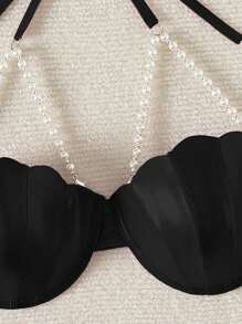 Swim SXY 2025 女士露背吊带比基尼泳装上衣，适合夏季海滩 - 黑色 - 查看 4