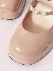 CUCCOO DOLLMOD Women's Black High Heel Waterproof Platform Lolita Mary Janes Cute Casual Shoes - Apricot - View 7