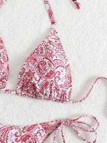 Swim Mod Paisley Printed Bikini Swimwear Set, Random Print For Summer Beach Vacation - Multicolor - View 3