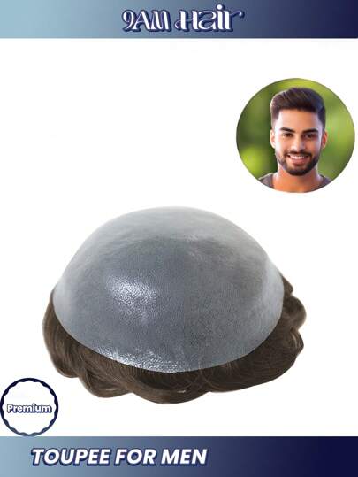 男士假发，薄皮肤男士假发真人头发，深棕色男士假发，男士假发替换发系统假发 8x10 英寸