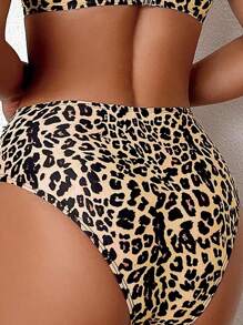 Swim Lushoire 女士高弹力豹纹三角裤，褶皱收腹基本款三角比基尼泳裤，适合游泳、沙滩、派对